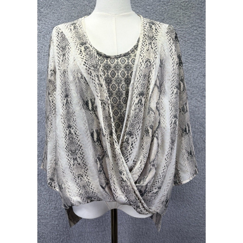 Tolani Women S Snakeskin Print Blouse Draped Surplice Kimono Sleeve Boho Layered